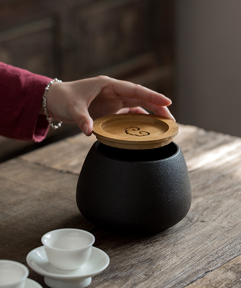 Jun ware built black pottery tea wash water, after the zen with cover ceramic tea set tea cylinder parts of household hot Japanese bucket