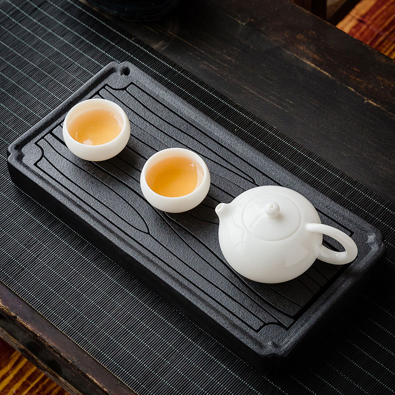 Black pottery jun ware zen dry terms plate rectangular small coarse pottery tea tray ceramic household Japanese tea saucer storage units