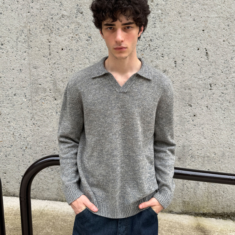 【Green Label】Haonanhuang New Noble Style 100% Wool Floral Yarn Soft and Smooth Lapel Polo Long Sleeve Sweater