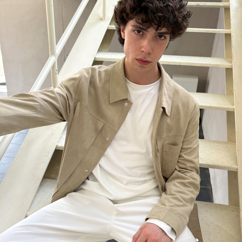 Haonanhuang Old Money Style Faux Leather Suede Lapel Simple Casual Jacket Coat Haonanhuang Old Money Style Faux Leather Suede Lapel Simple Casual Jacket Coat