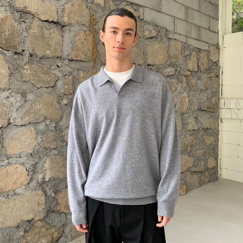 [Green Label] Haonanhuang 50% Australian Wool Cashmere Blend Old Money Style Polo Long-Sleeve Sweater