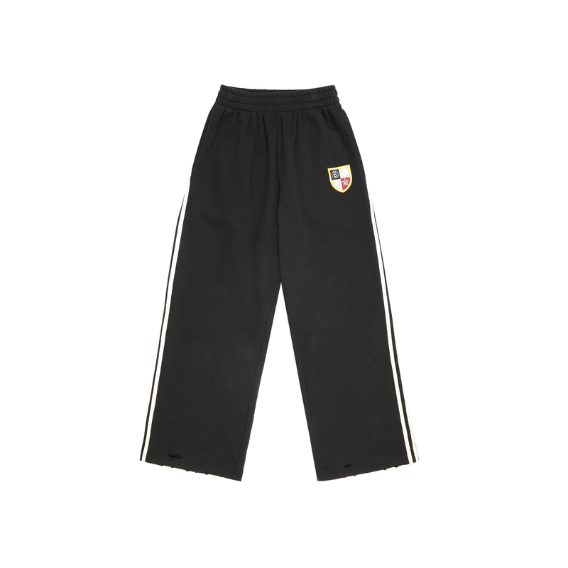 Haonanhuang Retro Washed Distressed Casual Sports Embroidered Badge Loose Baggy Knit Sweatpants