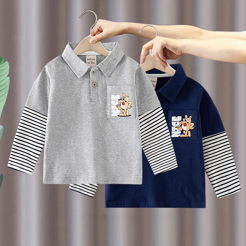 Boys' Long-Sleeved Polo Shirt 2026 Spring and Autum New Style Kidsren's Baby Casual Lapel Pure Cotton T-Shirt Base Layer Top