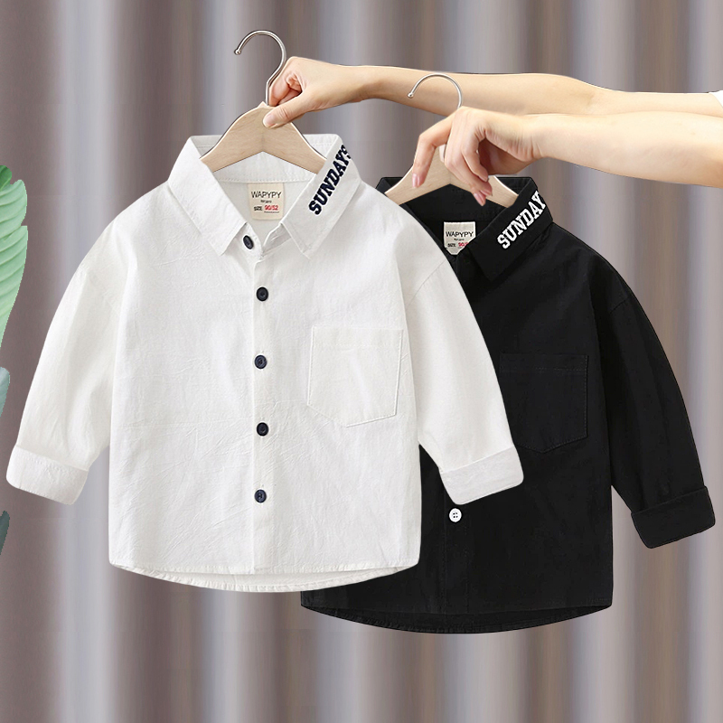 Boys' Long-Sleeved Shirt 2026 Spring and Autumn New Style Children's Clothing Baby Clothing Turn-Down Collar White Pure Cotton Shirt Top Stylish
