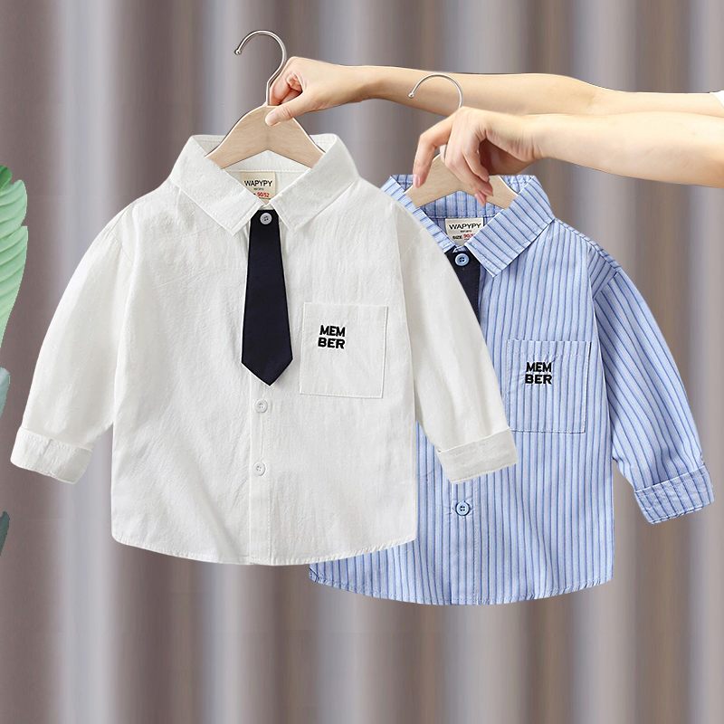 Boys' Long-Sleeved Shirt 2026 Spring and Autumn New Style Children's Clothing Baby Clothing Turn-Down Collar White Pure Cotton Shirt Top Stylish