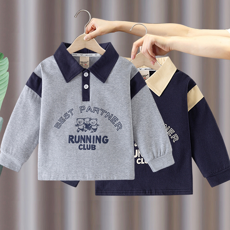 Boys' Long-Sleeved Polo Shirt 2026 Spring and Autum New Style Kidsren's Baby Lapel Stretch Cotton T-Shirt Base Layer Top