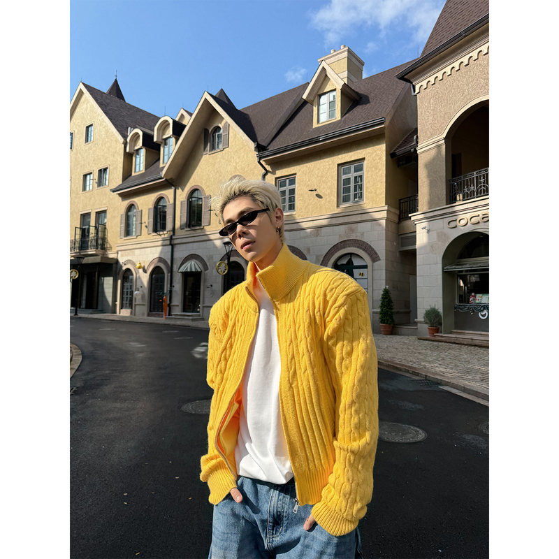 Dbw Doublewin Lazy Style Soft Solid Color Padded Shoulder Turtleneck Sweater Jacket Versatile Short Knit Cardigan