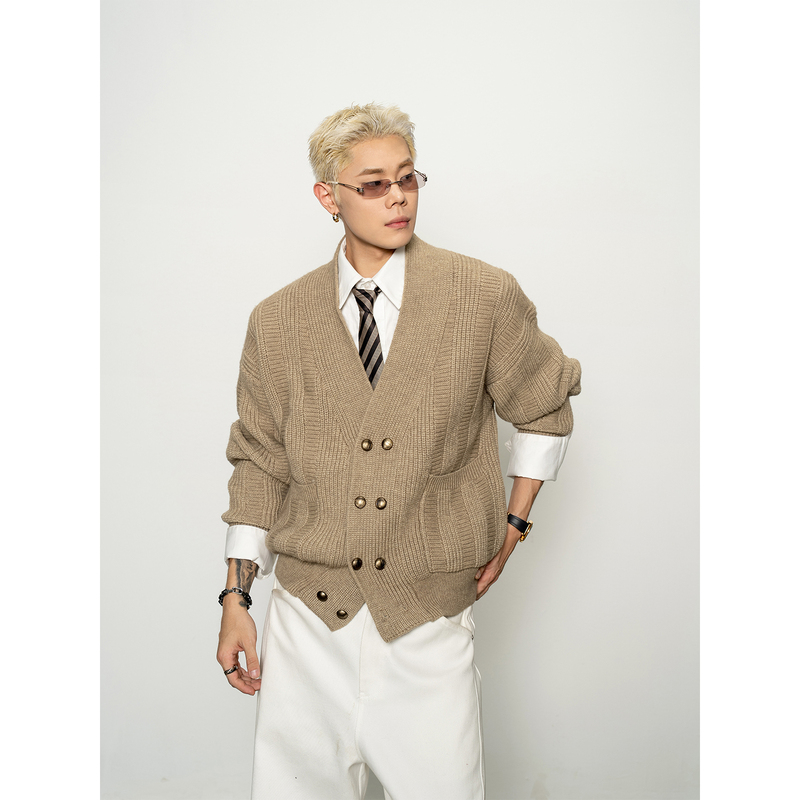 Dbw Doublewin Exquisite Double-Breasted Knitted Cardigan Early Spring Heavyweight Classic Loose Versatile Sweater Jacket