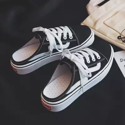 Black canvas women's shoes 2020 spring new half slippers without heels lazy cloth shoes summer Korean version of all-match cloth shoes