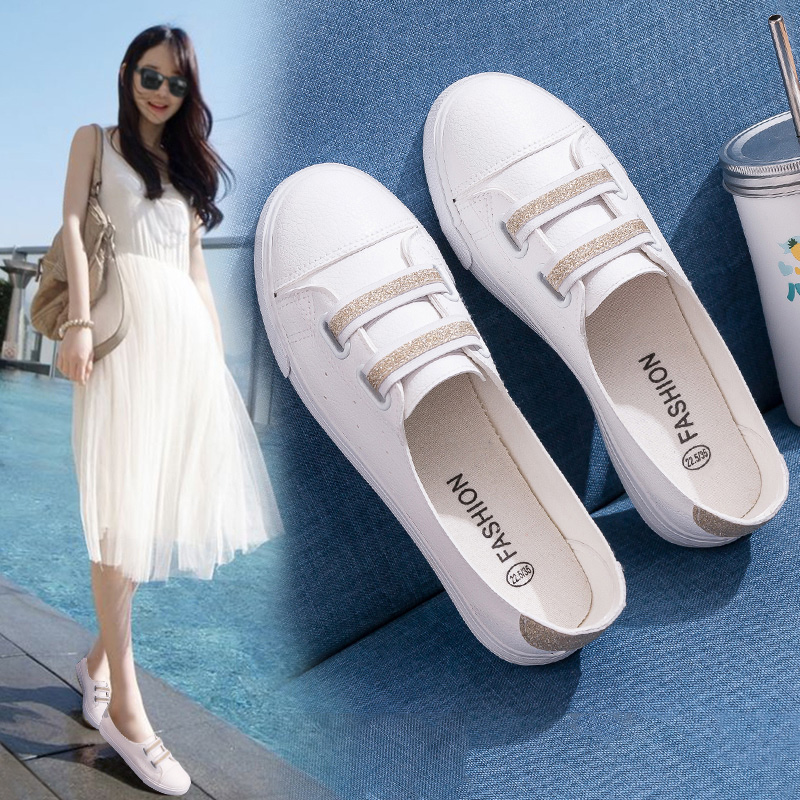 2021 Autumn New Korean version of shallow white shoes women's shoes Joker summer a pedal breathable explosive lazy shoes