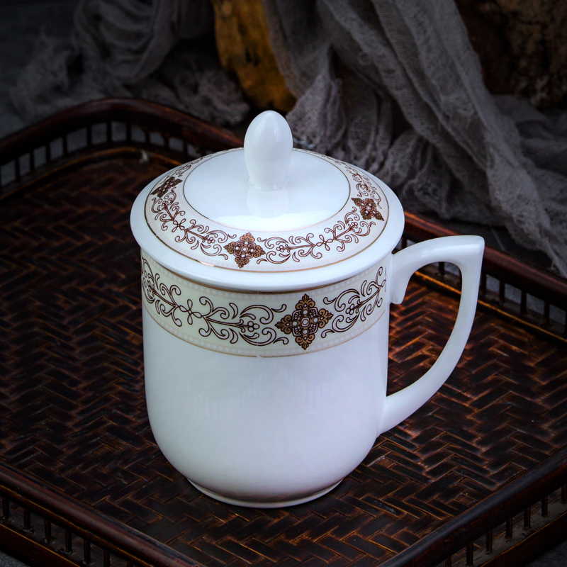 Jingdezhen ceramic cups with cover the office meeting room home office cup tea cup 10 cups only suits for