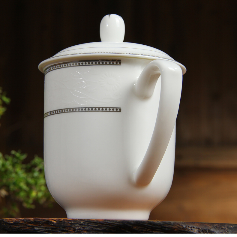 Jingdezhen ceramic cups with cover glass office meeting ipads porcelain cup silver gift custom LOGO