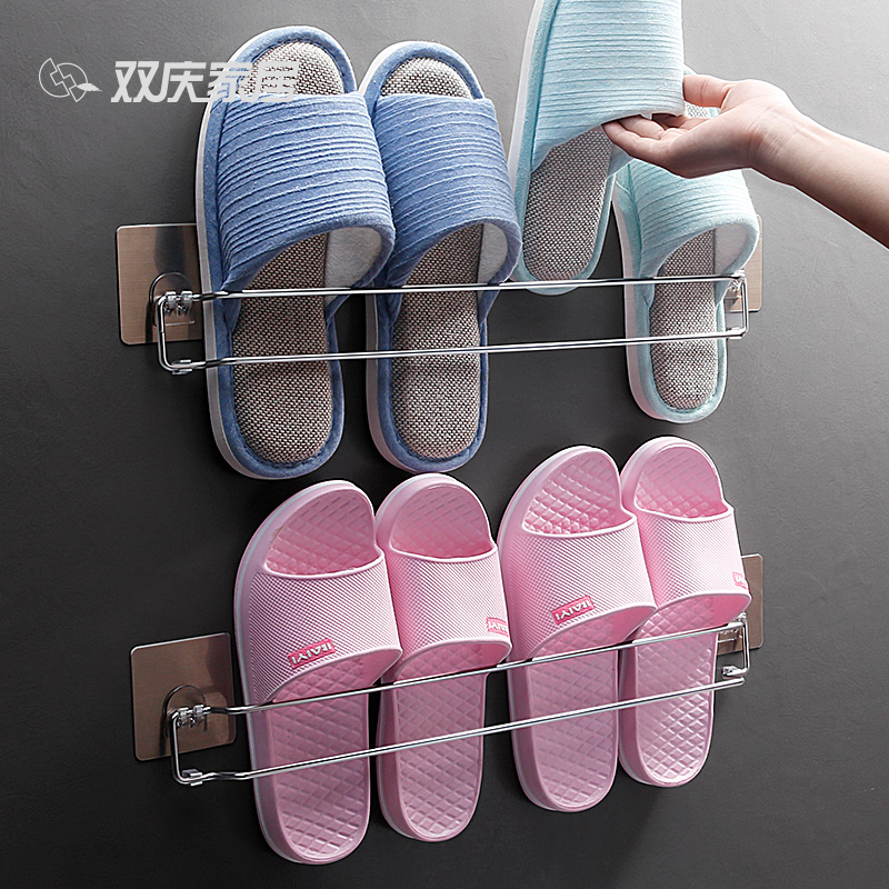 Wall-mounted bathroom slippers frame free of punching simple door rear small shoe holder Makeup Room Stainless Steel Shoe Holder for containing deviner