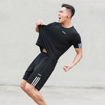 Summer gym sports suit mens casual running mens morning running short sleeve fitness training night running suit