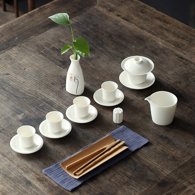 Hui, make white porcelain kung fu tea set special set of ceramic contracted tureen tea cups of a complete set of training tea art would group