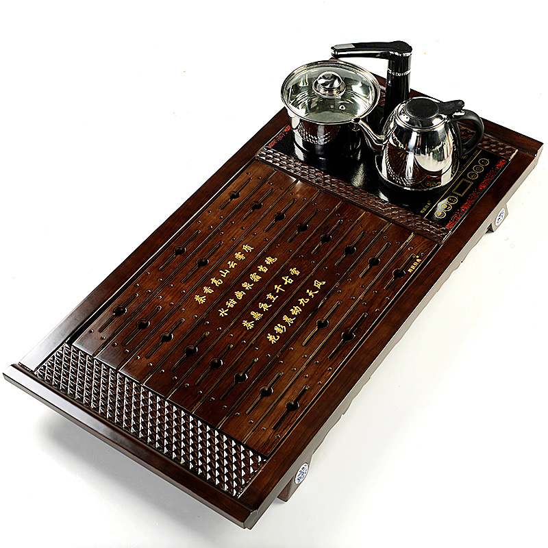 Hui make purple sand tea set kung fu tea set a complete set of four unity induction cooker solid wood tea tray