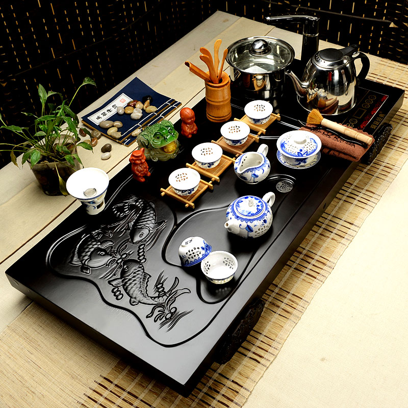 Hui, make tea sets ceramic kung fu tea set a complete set of ice to crack induction cooker tea solid wood tea tray package