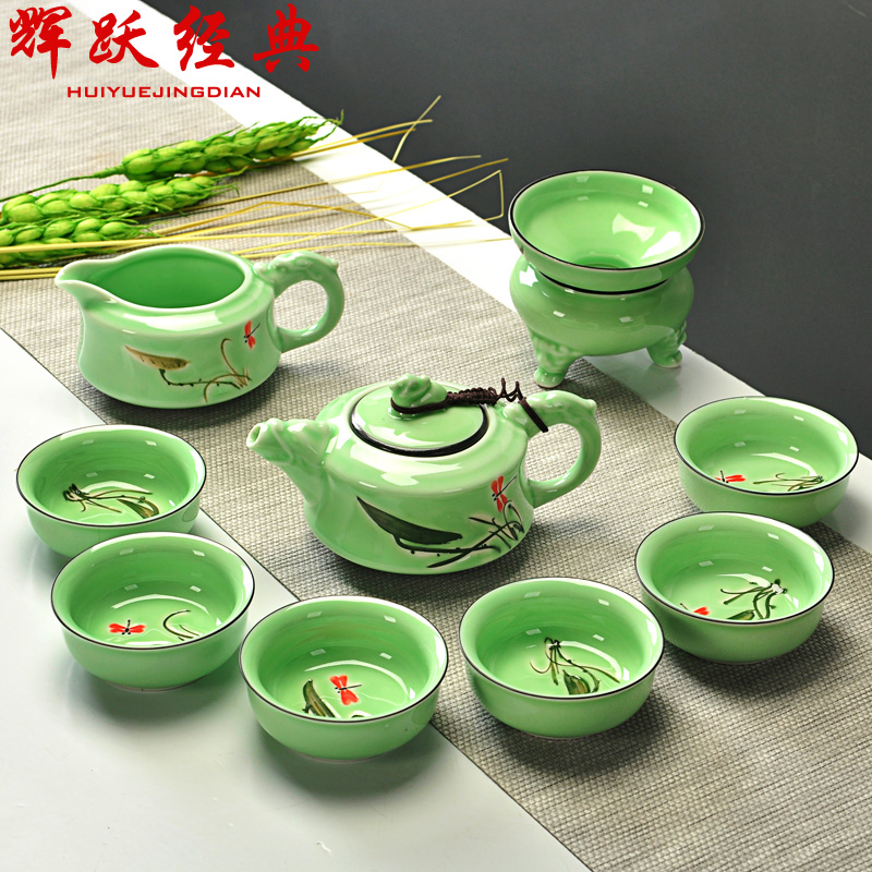 Hui make manual hand - made lotus kung fu tea cups of a complete set of sample tea cup lid ceramic bowls