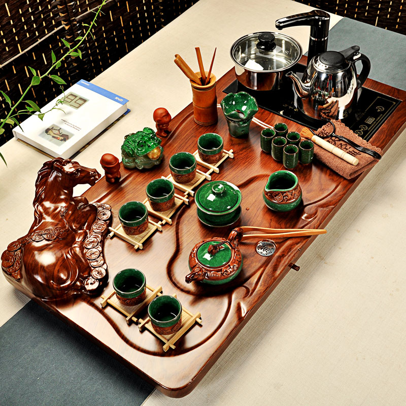 Hui, make tea set violet arenaceous glass of a complete set of kung fu tea set household electric furnace technology wood tea tray tea tea taking