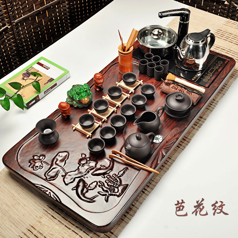 Hui make purple sand tea set home European style kung fu tea set induction cooker technology of a complete set of wood tea tray tea table