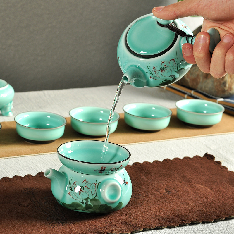 Hui, make hand - made celadon tea set tea cups of a complete set of ceramic POTS tureen kung fu tea set porcelain
