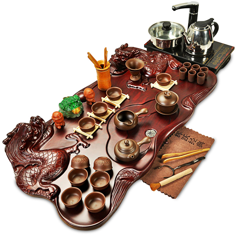 Hui, make tea set a complete set of violet arenaceous kung fu tea set wood tea tray tea table four unity of science and technology electric heating furnace is the tea taking