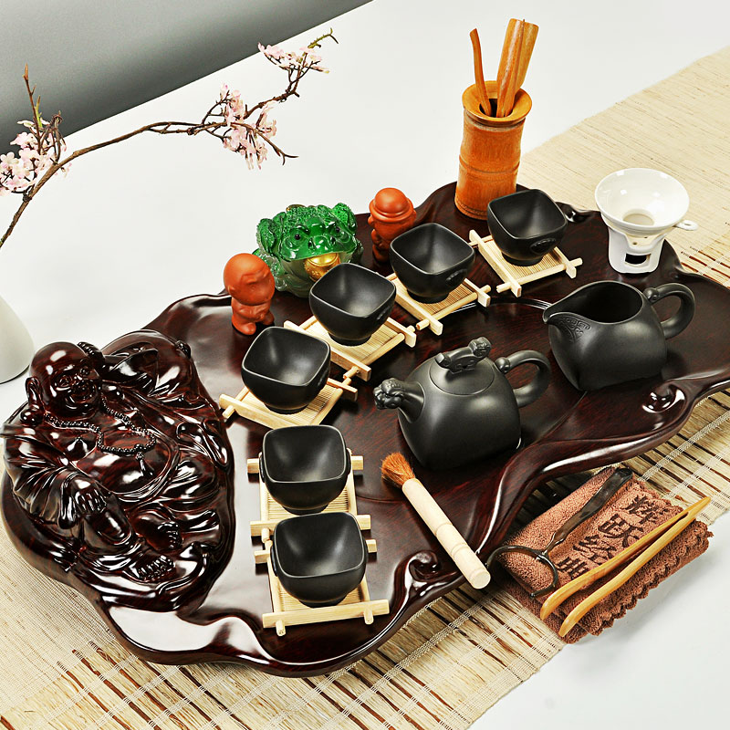 Hui, make tea set a complete set of violet arenaceous kung fu tea sets maitreya, the whole piece of wood tea tray of science and technology