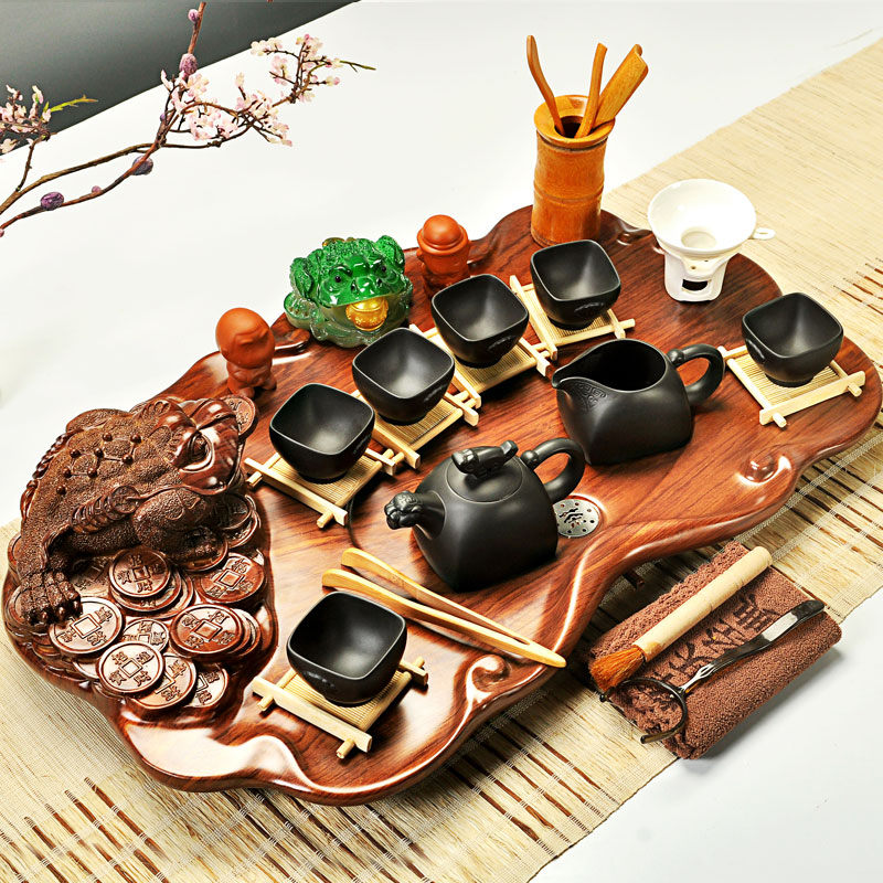 Hui, make tea set violet arenaceous kung fu tea tureen cups chicken wings wood science and technology of a complete set of spittor tea tray