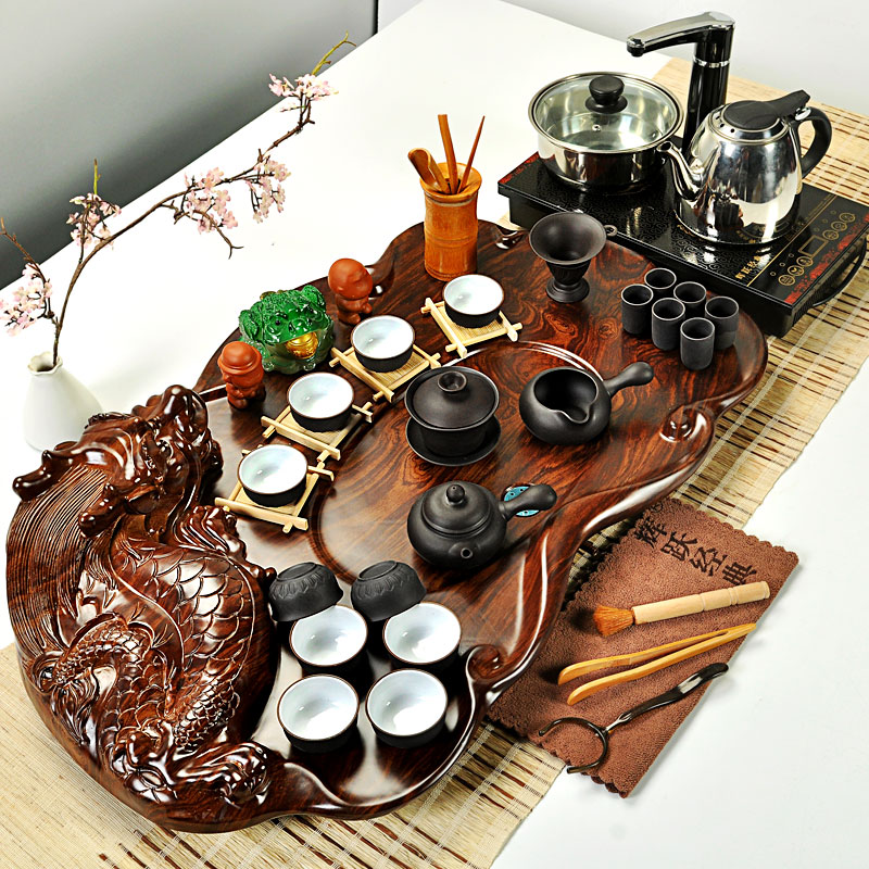 Hui, make tea set a complete set of violet arenaceous kung fu tea sets four unity magnetic electric furnace technology wood tea tray