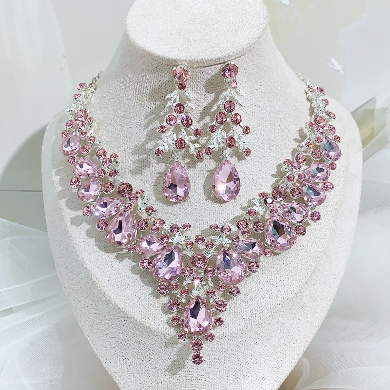 Youfei Luxurious Light Pink Necklace Set Adult Ceremony Ball Gown Necklace Earrings European and American Best-Selling Bridal Wedding 109