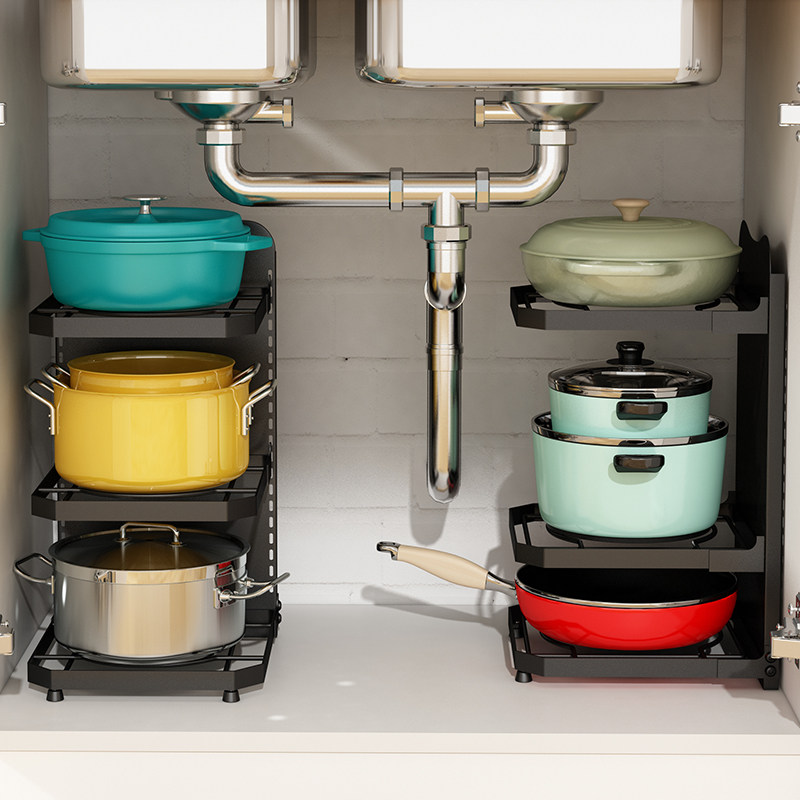 Pan rack kitchen Home Multi-layer shelve table Nip Sewn Wall Corner placing pan with lower sink integral cupboard inner containing shelf