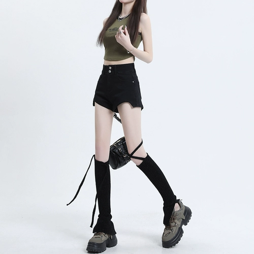 Черная джинсовая юбка, шорты, летние тонкие штаны, высокая талия, 2024 года, А-силуэт, в американском стиле