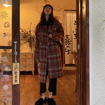 Plaid woolen coat womens autumn and winter 2021 New Korean version of long woolen coat loose temperament explosive
