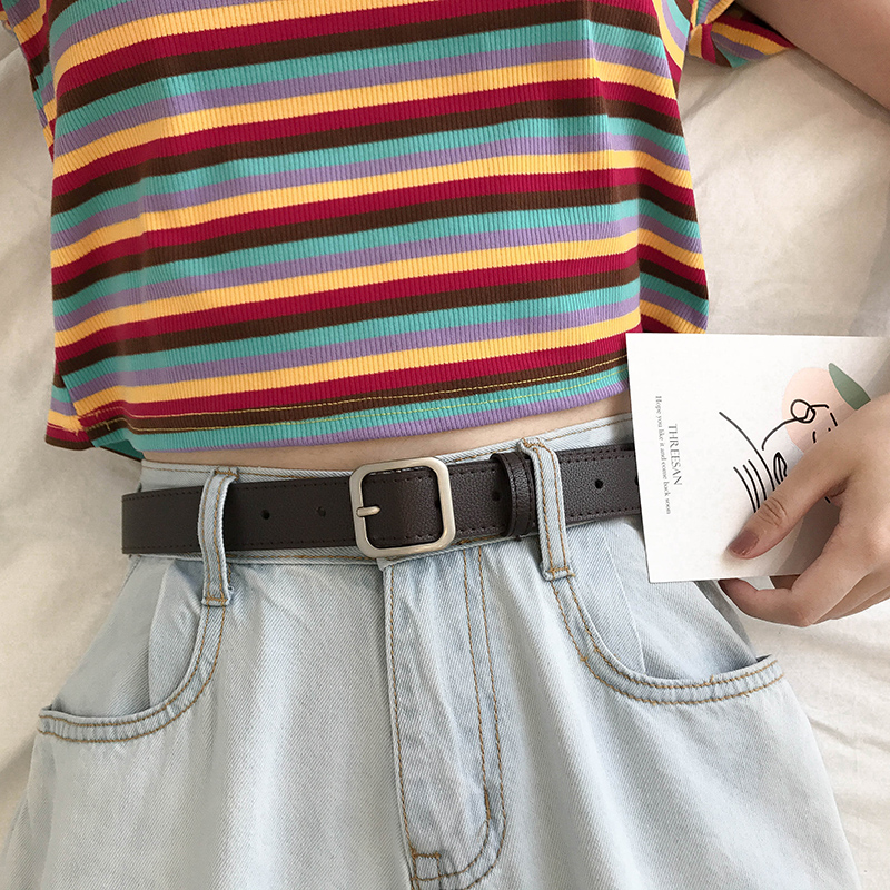 Belt Women Decorative Waist Seal Brief about 100 hitch a Korean Cool Inn Wind trend-set lady's square buckle leather strap matching skirt