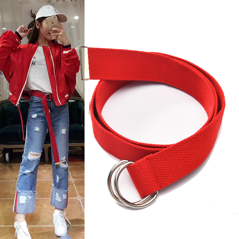 Canvas Belt Female Original Bf Wind Decoration Double Ring Buckle Woven Wide Tide Brief about 100 hitch South Korean dress belt male