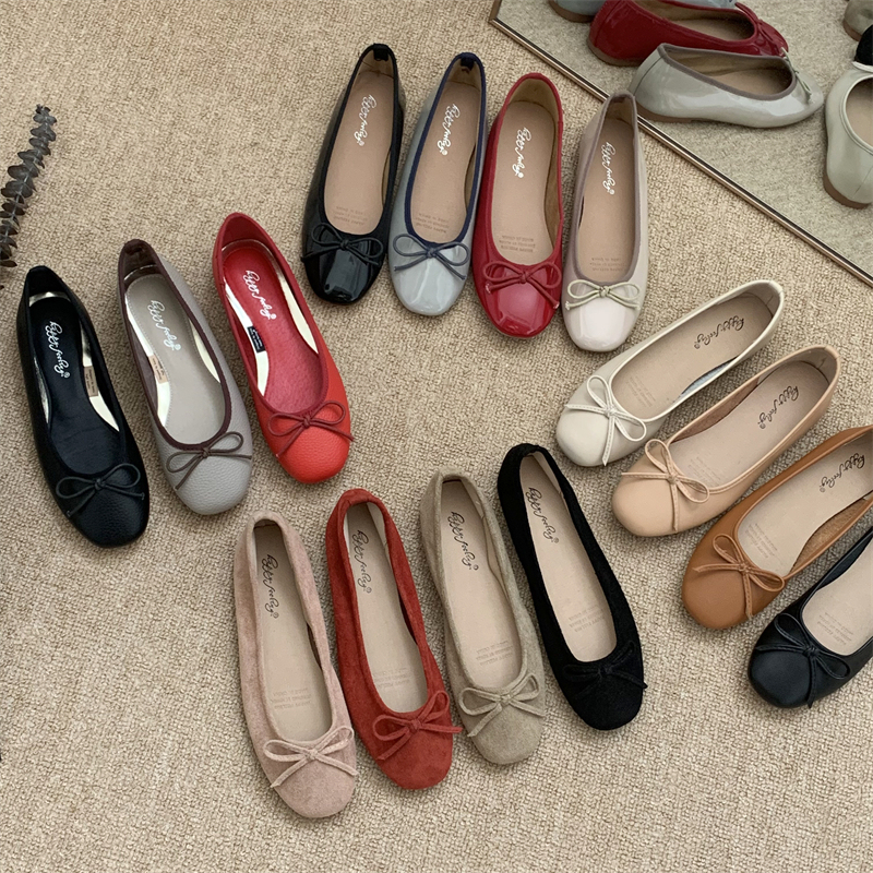 Bow-Tie Square-Toe Shallow Single Shoes for Women, Flat-Soled Scoop Shoes, Flat Heel, Soft Sole, Ballet Wedding Shoes, Comfortable for Driving, Suitable for Pregnant Women, All Seasons Bow-Tie Square-Toe Shallow Single Shoes for Women, Flat-Soled Scoop Shoes, Flat Heel, Soft Sole, Ballet Wedding Shoes, Comfortable for Driving, Suitable for Pregnant Women, All Seasons