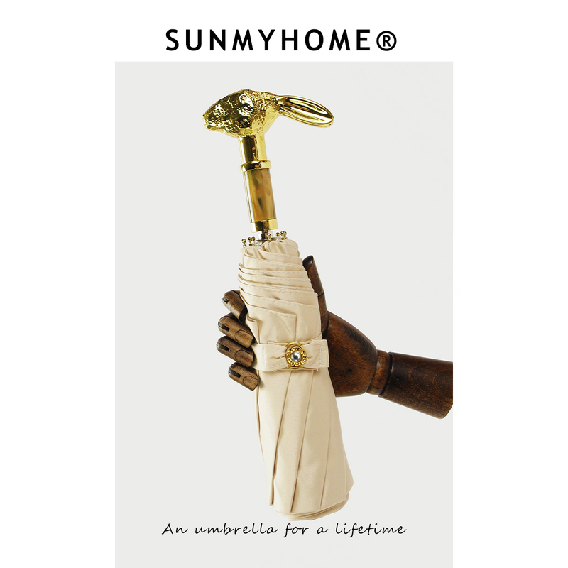 Sunmyhome ® Tortoiseshell Rabbit Head Umbrella, Folding Animal Umbrella, Unisex Umbrella, Vintage Light Luxury Handmade High-End Business Umbrella.
