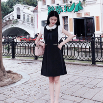 Original salty sweet waist thin temperament French doll collar wooden ear black dress small black dress female summer