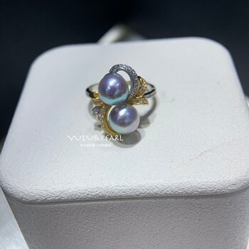 Adjustable hemp pearl sterling silver double bead ring