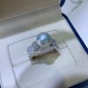 Freshwater pearl round sterling silver full set open ring
