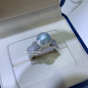 Freshwater pearl round sterling silver full set open ring