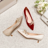 Красные свадебные туфли, обувь для невесты, традиционный свадебный наряд Сюхэ, свадебное платье, 3см, 5см, 6.5см, 2025 года, цвета шампанского, для подружки невесты