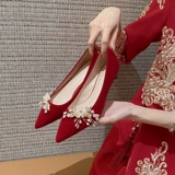 Красные свадебные туфли, обувь для невесты, традиционный свадебный наряд Сюхэ, свадебное платье, 3см, 5см, 6.5см, 2025 года, цвета шампанского, для подружки невесты