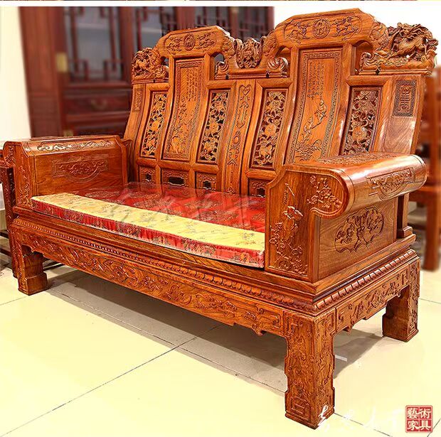 Gỗ hồng mộc châu Phi nhỏ sofa sofa gỗ hồng sắc 1 2 3 kết hợp 6 bộ bộ bàn ghế gỗ gụ Dongyang sofa nhỏ cung cấp đặc biệt - Bộ đồ nội thất kệ để tivi