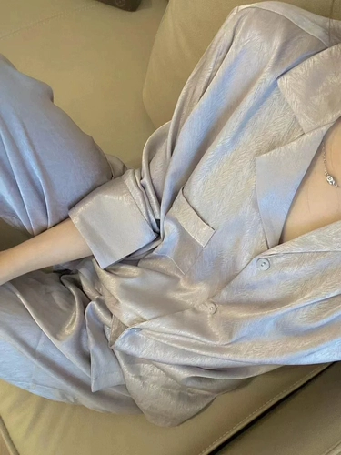 Шелковый лонгслив, осенняя пижама, кардиган, штаны, комплект, французский стиль, 2024 года