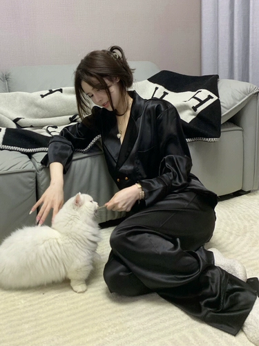 Шелковый лонгслив, осенняя демисезонная пижама, повседневные брюки для отдыха, комплект, 2024 года, городской стиль