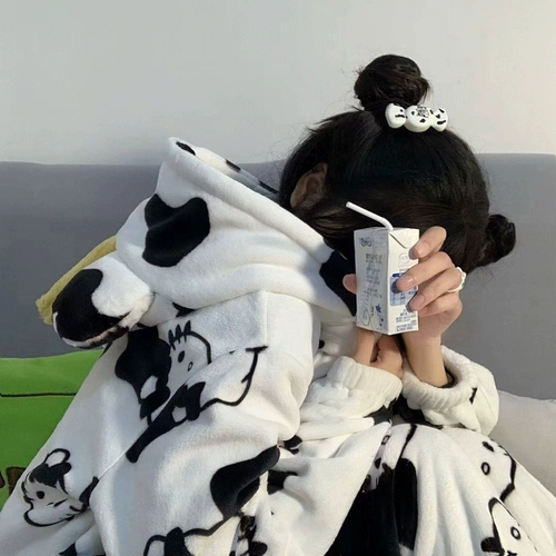 Hello kitty, милая коралловая бархатная зимняя пижама с капюшоном, флисовый комплект, увеличенная толщина