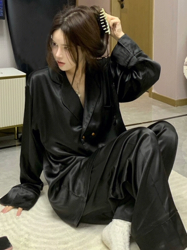 Шелковый лонгслив, осенняя демисезонная пижама, повседневные брюки для отдыха, комплект, 2024 года, городской стиль