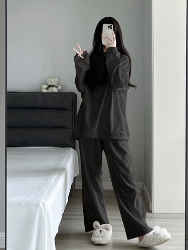 Лонгслив, бархатная зимняя пижама, зимний утепленный бархатный комплект, в корейском стиле, 2024 года