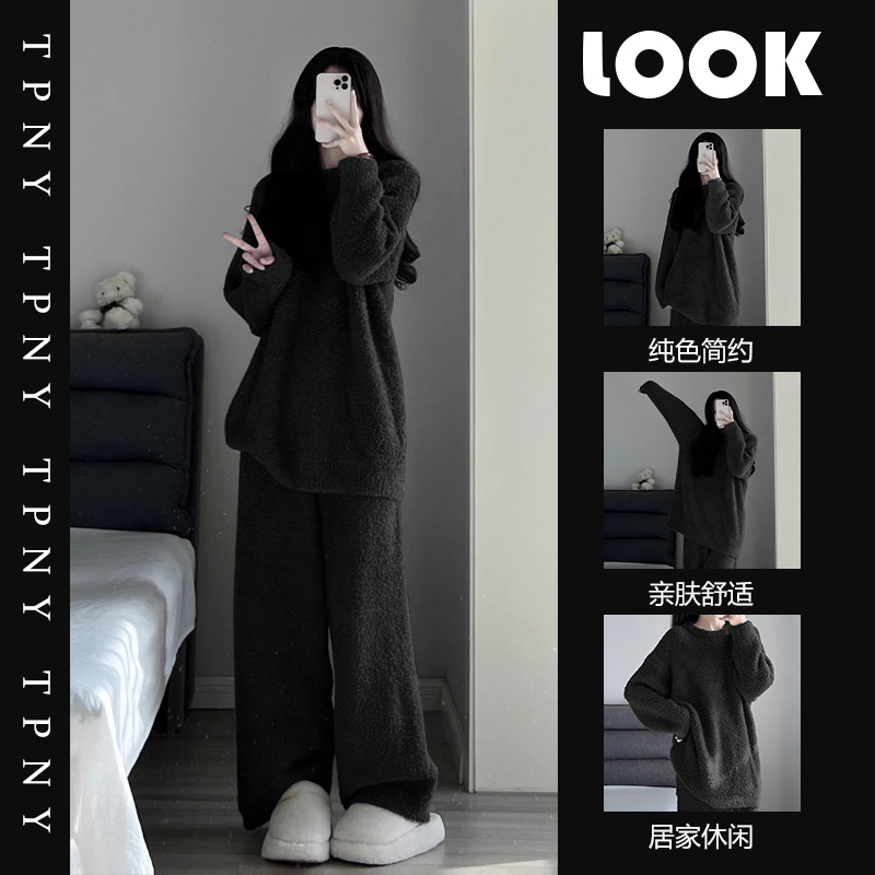 Korean Style High-End Half-Velvet Pajamas for Women, Winter 2026 New Model, Fleece-Lined and Thickened Plush Knitted Loungewear Set Korean Style High-End Half-Velvet Pajamas for Women, Winter 2026 New Model, Fleece-Lined and Thickened Plush Knitted Loungewear Set
